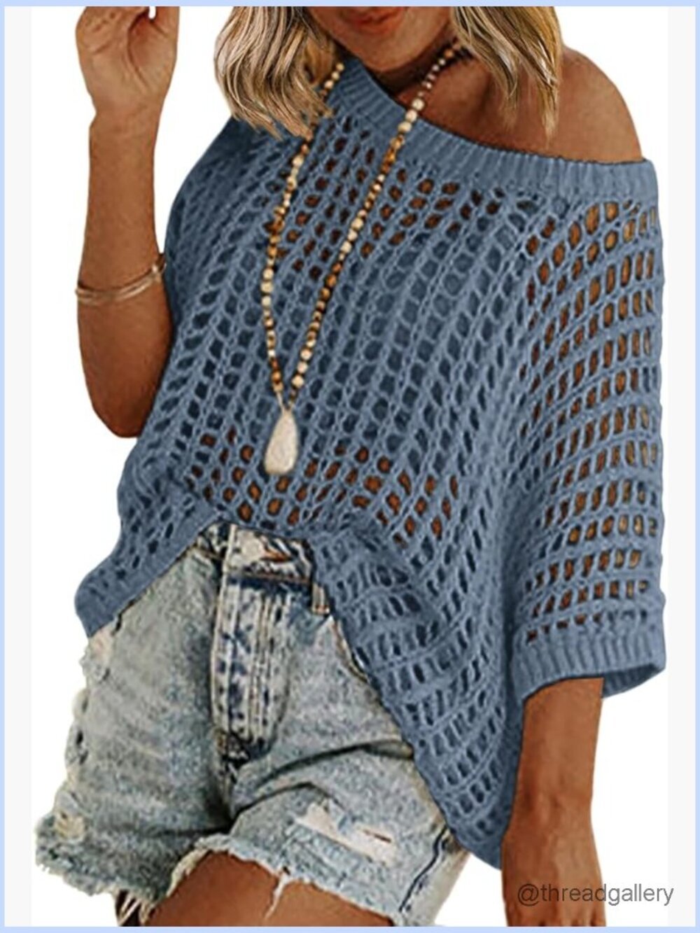 Short Sleeve Crochet Sweater Lightweight Summer Loose Hollow Out Crewneck